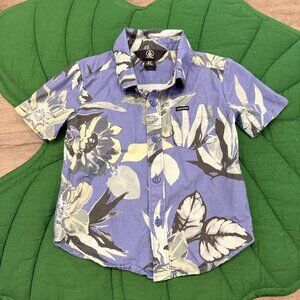 Volcom Toddler 2T Blue Floral Short Sleeve Button Front Aloha Hawaiian Shirt